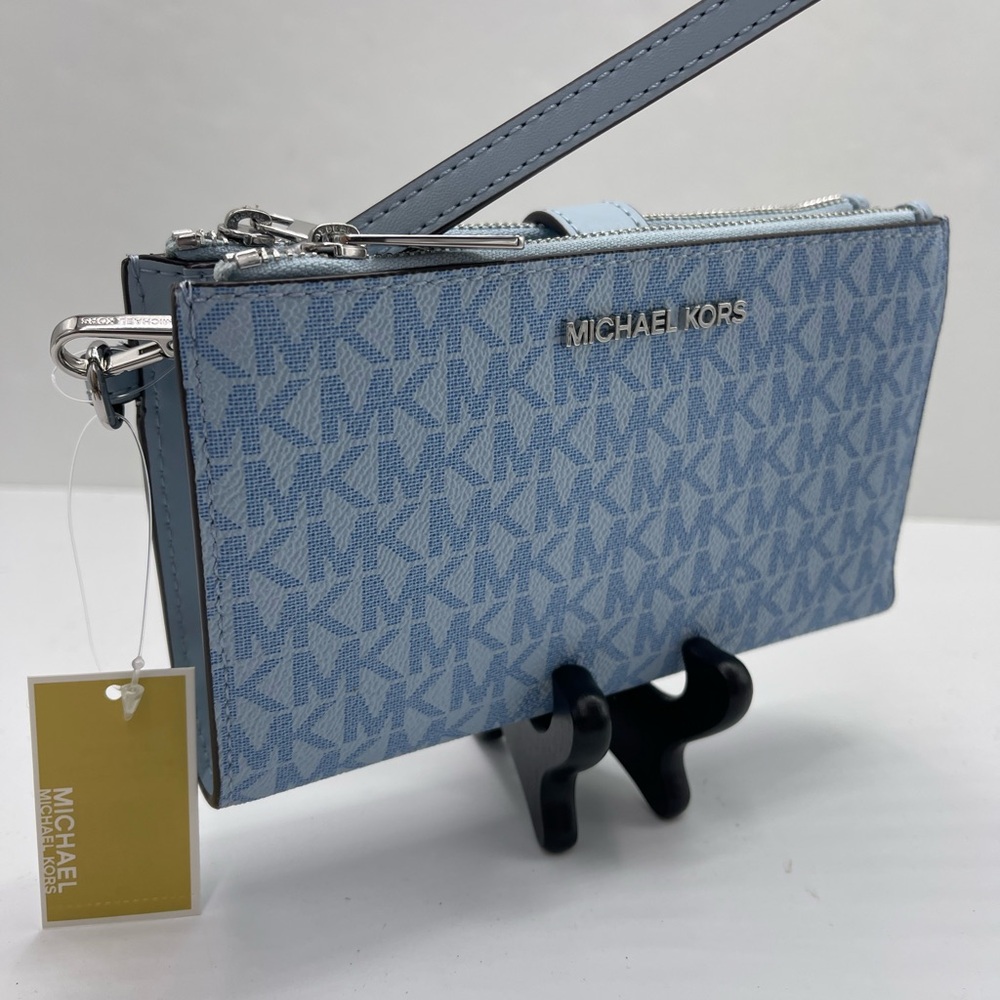 MICHAEL KORS JST Lg Double Zip Signature Logo Wristlet Wallet 
Pale Ocean 
NWT - Picture 2 of 16